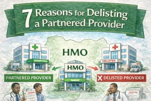 7 reasons why an HMO may delist a partnered provider in Nigeria showing partnered hospital vs delisted provider comparison