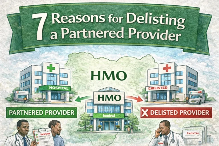 7 reasons why an HMO may delist a partnered provider in Nigeria showing partnered hospital vs delisted provider comparison